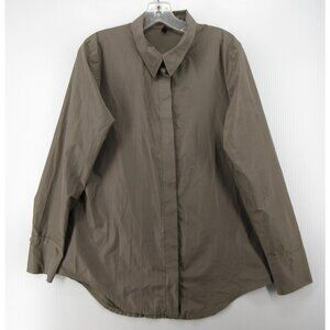 Katharina Hovman Top 12 Taupe Shirt Button Up Career Minimalist *